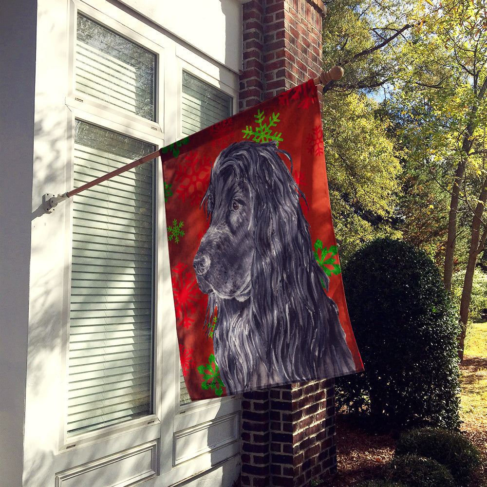 Black Cocker Spaniel Red Snowflakes Holiday House Flag 28x40 Porch Sleeve Pole Decorative Outside Yard Banner Artwork Wall Hanging, Polyester