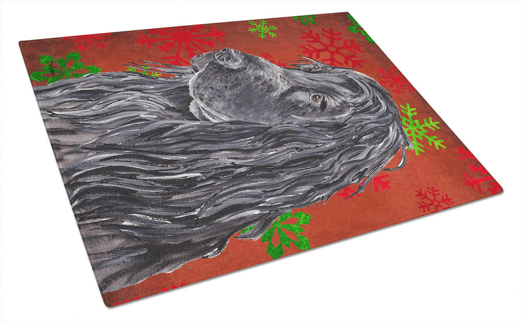 Black Cocker Spaniel Red Snowflakes Holiday Cutting Board Tempered Glass Kitchen Cutting Surface, Heat Resistant Chopping, Non-Slip Feet, Food Prep & Serving