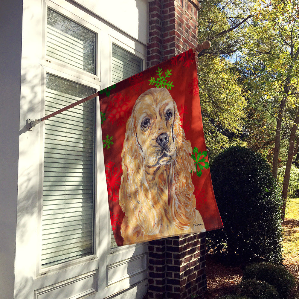 Buff Cocker Spaniel Red Snowflakes Holiday House Flag 28x40 Porch Sleeve Pole Decorative Outside Yard Banner Artwork Wall Hanging, Polyester
