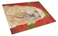 Buff Cocker Spaniel Red Snowflakes Holiday Cutting Board Tempered Glass Kitchen Cutting Surface, Heat Resistant Chopping, Non-Slip Feet, Food Prep & Serving