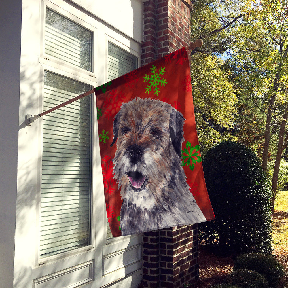 Border Terrier Red Snowflakes Holiday House Flag 28x40 Porch Sleeve Pole Decorative Outside Yard Banner Artwork Wall Hanging, Polyester