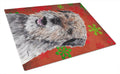 Border Terrier Red Snowflakes Holiday Cutting Board Tempered Glass Kitchen Cutting Surface, Heat Resistant Chopping, Non-Slip Feet, Food Prep & Serving