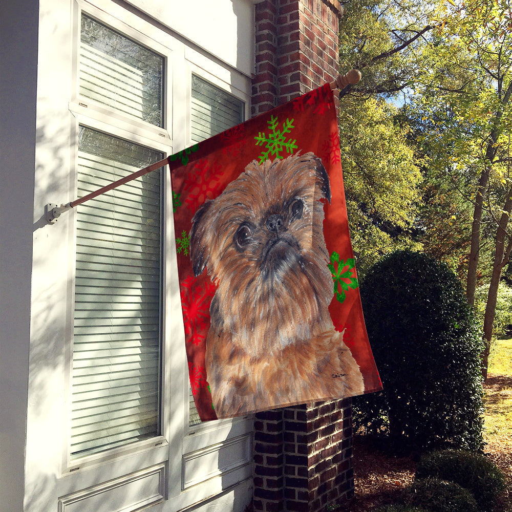 Brussels Griffon Red Snowflakes Holiday House Flag 28x40 Porch Sleeve Pole Decorative Outside Yard Banner Artwork Wall Hanging, Polyester