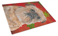 Brussels Griffon Red Snowflakes Holiday Cutting Board Tempered Glass Kitchen Cutting Surface, Heat Resistant Chopping, Non-Slip Feet, Food Prep & Serving