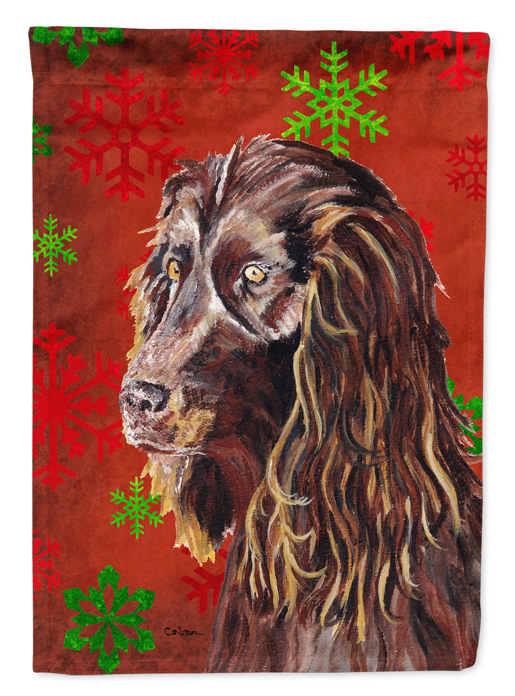 Boykin Spaniel Red Snowflakes Holiday House Flag 28x40 Porch Sleeve Pole Decorative Outside Yard Banner Artwork Wall Hanging, Polyester