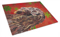 Boykin Spaniel Red Snowflakes Holiday Cutting Board Tempered Glass Kitchen Cutting Surface, Heat Resistant Chopping, Non-Slip Feet, Food Prep & Serving