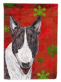 Bull Terrier Red Snowflakes Holiday House Flag 28x40 Porch Sleeve Pole Decorative Outside Yard Banner Artwork Wall Hanging, Polyester