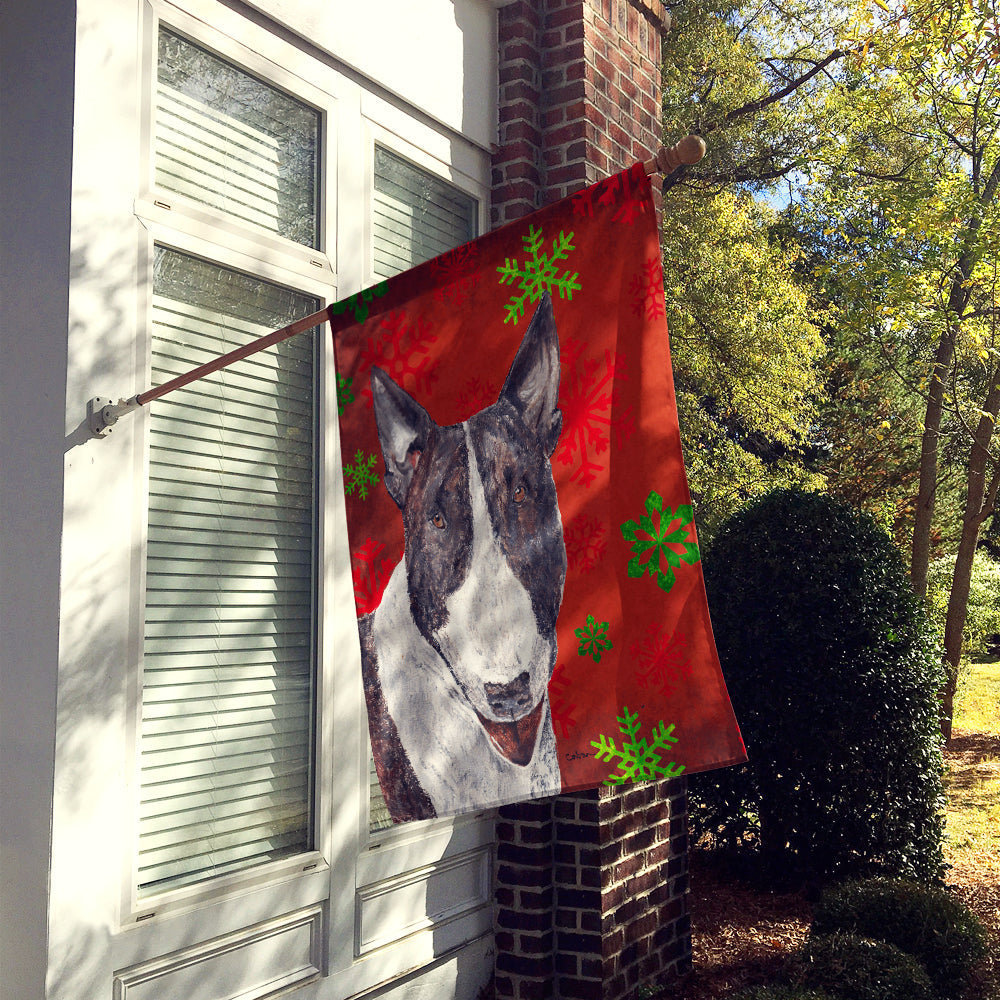 Bull Terrier Red Snowflakes Holiday House Flag 28x40 Porch Sleeve Pole Decorative Outside Yard Banner Artwork Wall Hanging, Polyester