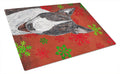 Bull Terrier Red Snowflakes Holiday Cutting Board Tempered Glass Kitchen Cutting Surface, Heat Resistant Chopping, Non-Slip Feet, Food Prep & Serving