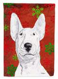 Bull Terrier Red Snowflakes Holiday House Flag 28x40 Porch Sleeve Pole Decorative Outside Yard Banner Artwork Wall Hanging, Polyester