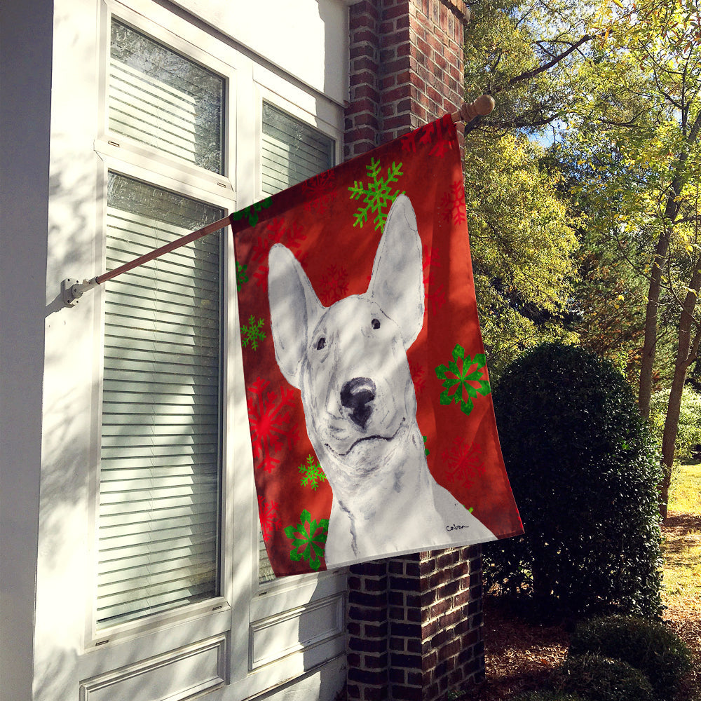Bull Terrier Red Snowflakes Holiday House Flag 28x40 Porch Sleeve Pole Decorative Outside Yard Banner Artwork Wall Hanging, Polyester