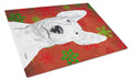 Bull Terrier Red Snowflakes Holiday Cutting Board Tempered Glass Kitchen Cutting Surface, Heat Resistant Chopping, Non-Slip Feet, Food Prep & Serving