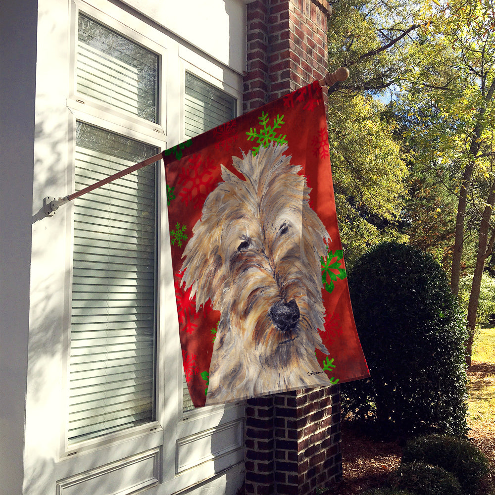 Golden Doodle Red Snowflakes Holiday House Flag 28x40 Porch Sleeve Pole Decorative Outside Yard Banner Artwork Wall Hanging, Polyester