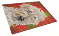 Golden Doodle Red Snowflakes Holiday Cutting Board Tempered Glass Kitchen Cutting Surface, Heat Resistant Chopping, Non-Slip Feet, Food Prep & Serving