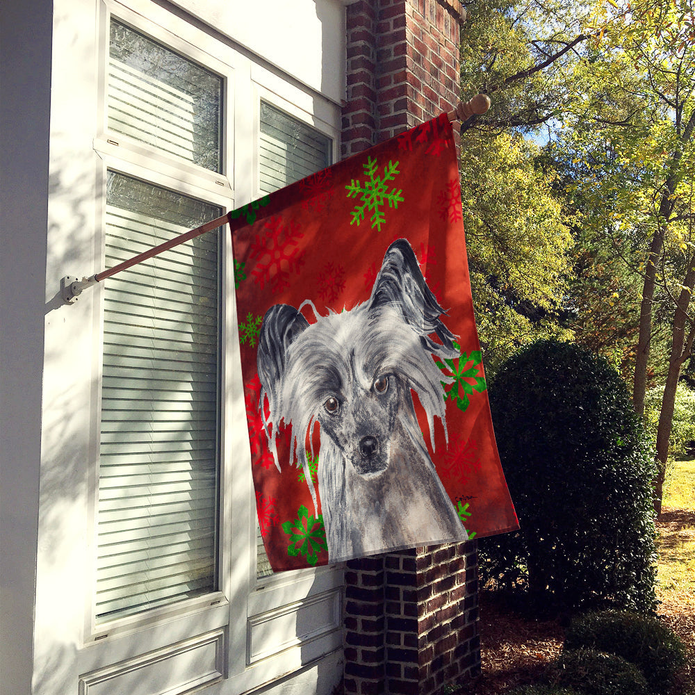 Chinese Crested Red Snowflakes Holiday House Flag 28x40 Porch Sleeve Pole Decorative Outside Yard Banner Artwork Wall Hanging, Polyester