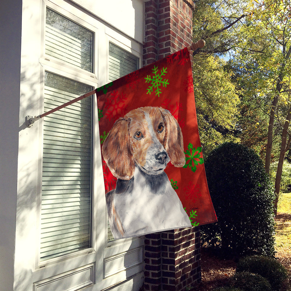 English Foxhound Red Snowflakes Holiday House Flag 28x40 Porch Sleeve Pole Decorative Outside Yard Banner Artwork Wall Hanging, Polyester