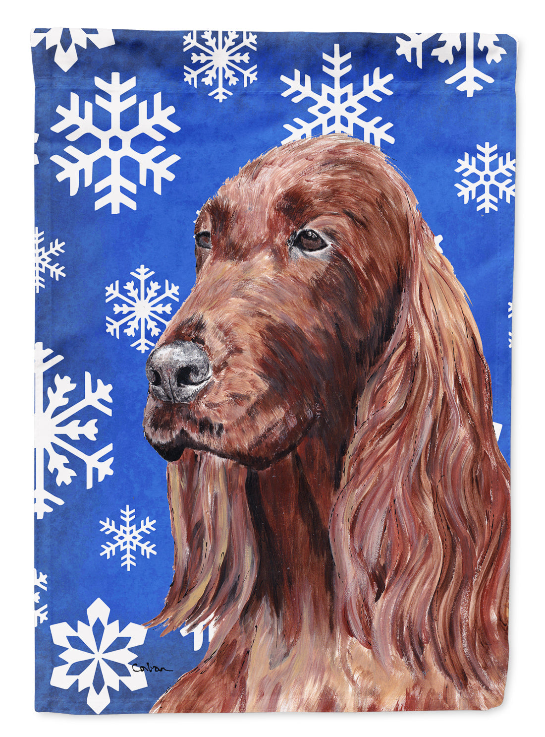 Irish Setter Winter Snowflakes House Flag 28x40 Porch Sleeve Pole Decorative Outside Yard Banner Artwork Wall Hanging, Polyester