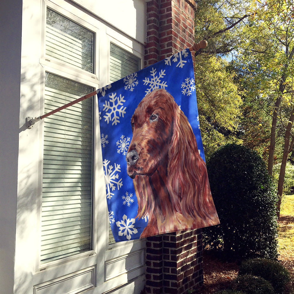 Irish Setter Winter Snowflakes House Flag 28x40 Porch Sleeve Pole Decorative Outside Yard Banner Artwork Wall Hanging, Polyester