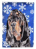 Black and Tan Coonhound Winter Snowflakes House Flag 28x40 Porch Sleeve Pole Decorative Outside Yard Banner Artwork Wall Hanging, Polyester