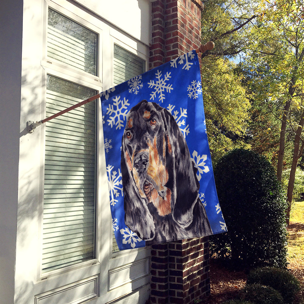 Black and Tan Coonhound Winter Snowflakes House Flag 28x40 Porch Sleeve Pole Decorative Outside Yard Banner Artwork Wall Hanging, Polyester