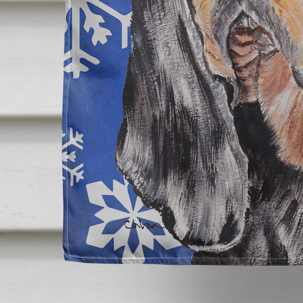 Black and Tan Coonhound Winter Snowflakes House Flag 28x40 Porch Sleeve Pole Decorative Outside Yard Banner Artwork Wall Hanging, Polyester