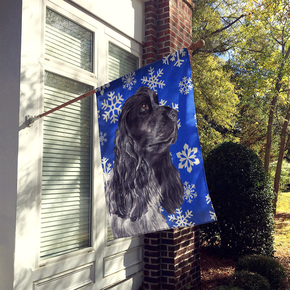 Black Cocker Spaniel Winter Snowflakes House Flag 28x40 Porch Sleeve Pole Decorative Outside Yard Banner Artwork Wall Hanging, Polyester