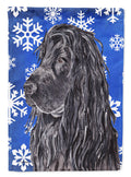 Black Cocker Spaniel Winter Snowflakes House Flag 28x40 Porch Sleeve Pole Decorative Outside Yard Banner Artwork Wall Hanging, Polyester