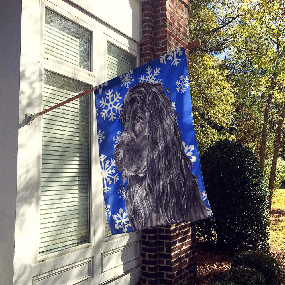 Black Cocker Spaniel Winter Snowflakes House Flag 28x40 Porch Sleeve Pole Decorative Outside Yard Banner Artwork Wall Hanging, Polyester