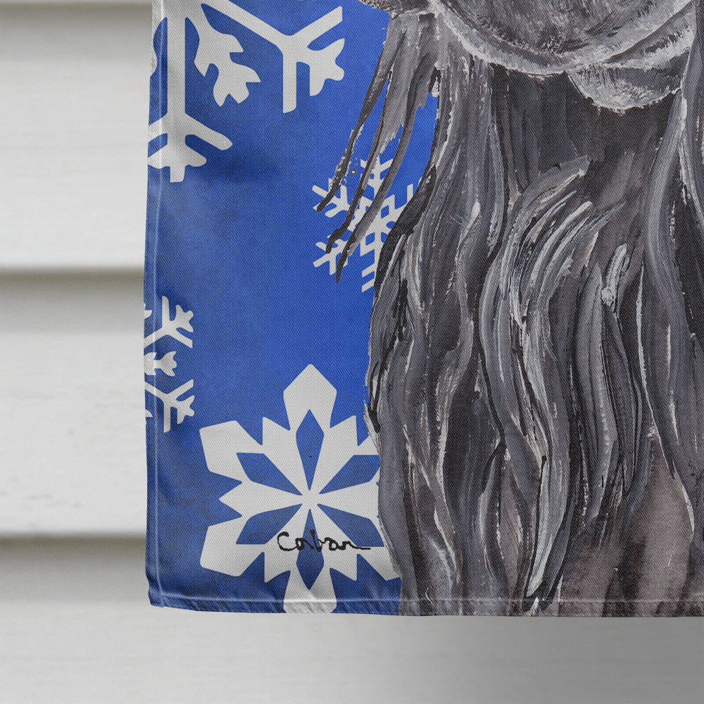 Black Cocker Spaniel Winter Snowflakes House Flag 28x40 Porch Sleeve Pole Decorative Outside Yard Banner Artwork Wall Hanging, Polyester