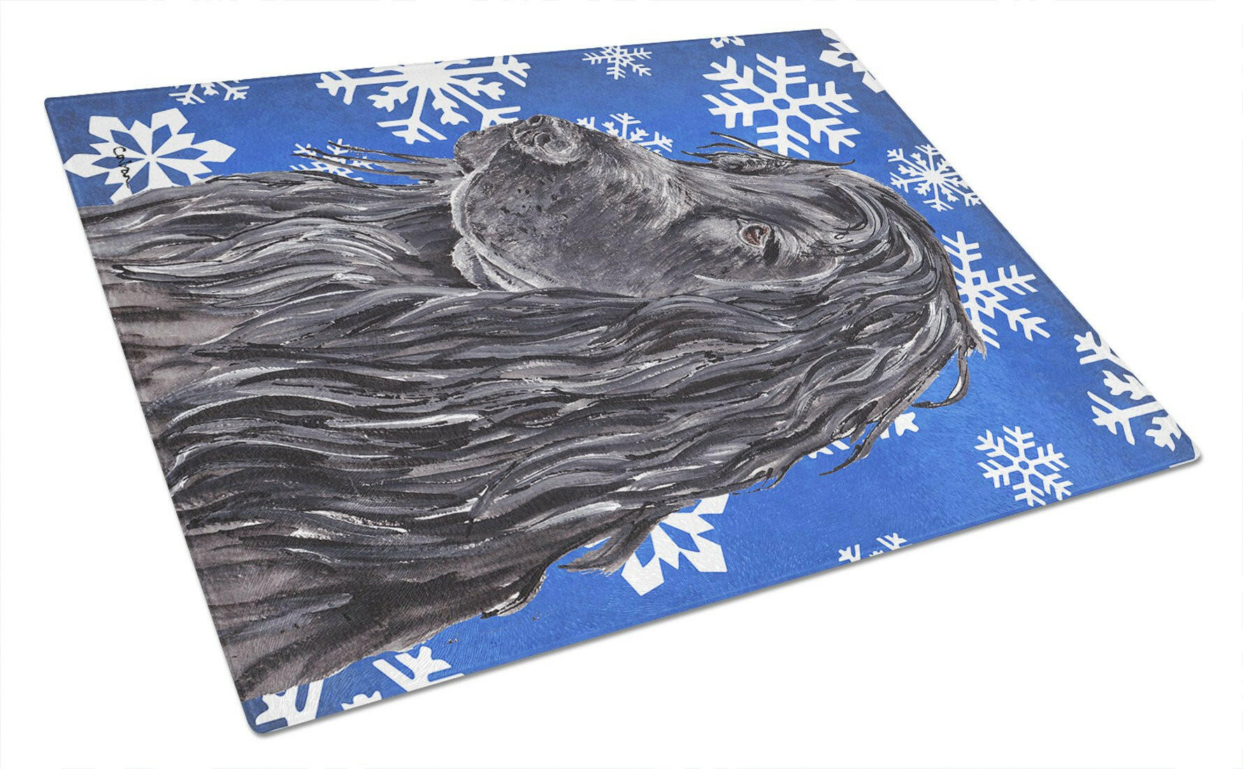 Black Cocker Spaniel Winter Snowflakes Cutting Board Tempered Glass Kitchen Cutting Surface, Heat Resistant Chopping, Non-Slip Feet, Food Prep & Serving
