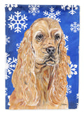 Buff Cocker Spaniel Winter Snowflakes House Flag 28x40 Porch Sleeve Pole Decorative Outside Yard Banner Artwork Wall Hanging, Polyester