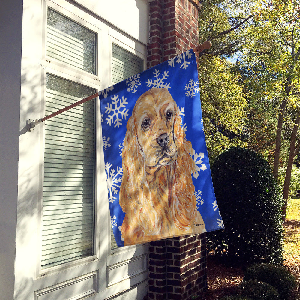 Buff Cocker Spaniel Winter Snowflakes House Flag 28x40 Porch Sleeve Pole Decorative Outside Yard Banner Artwork Wall Hanging, Polyester