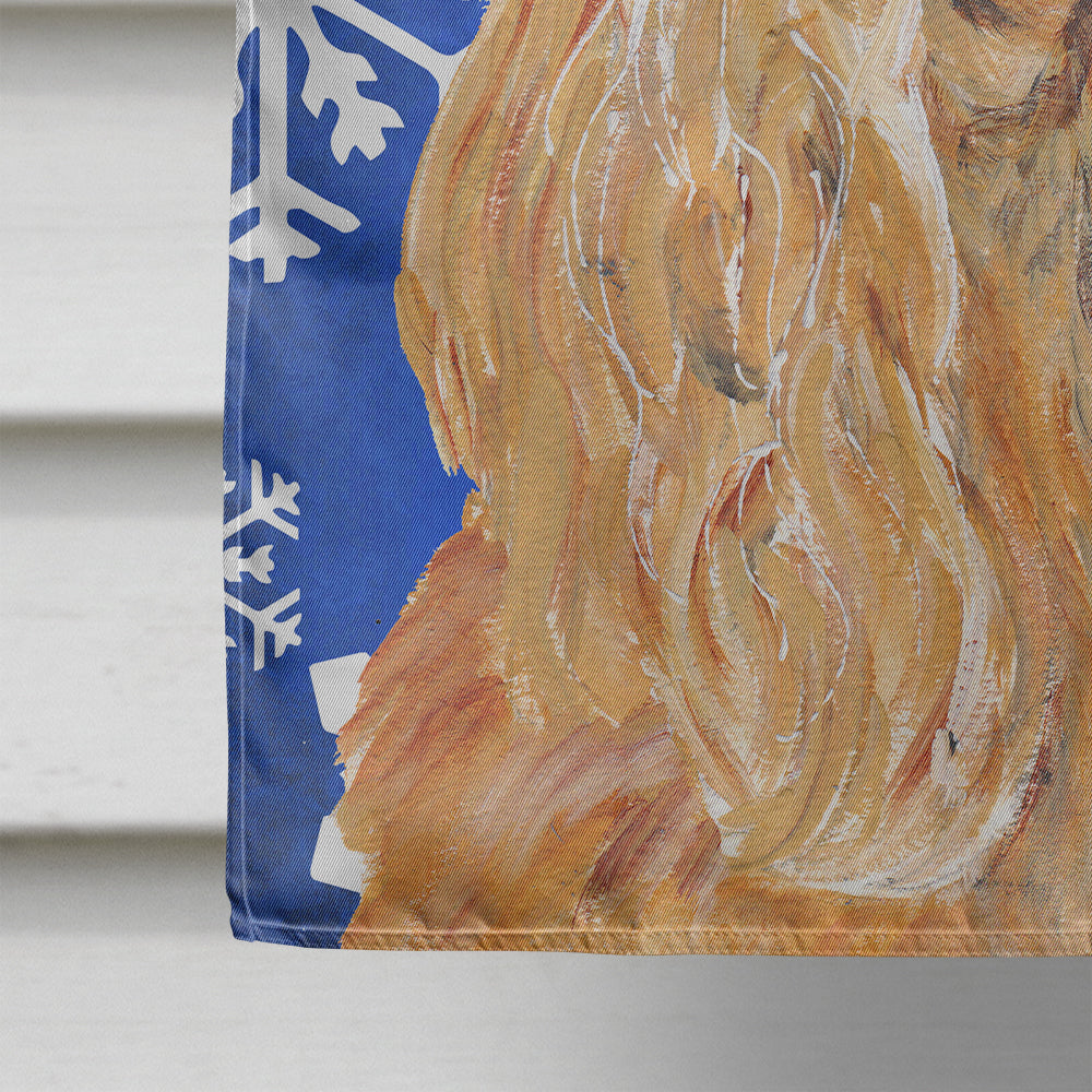 Buff Cocker Spaniel Winter Snowflakes House Flag 28x40 Porch Sleeve Pole Decorative Outside Yard Banner Artwork Wall Hanging, Polyester
