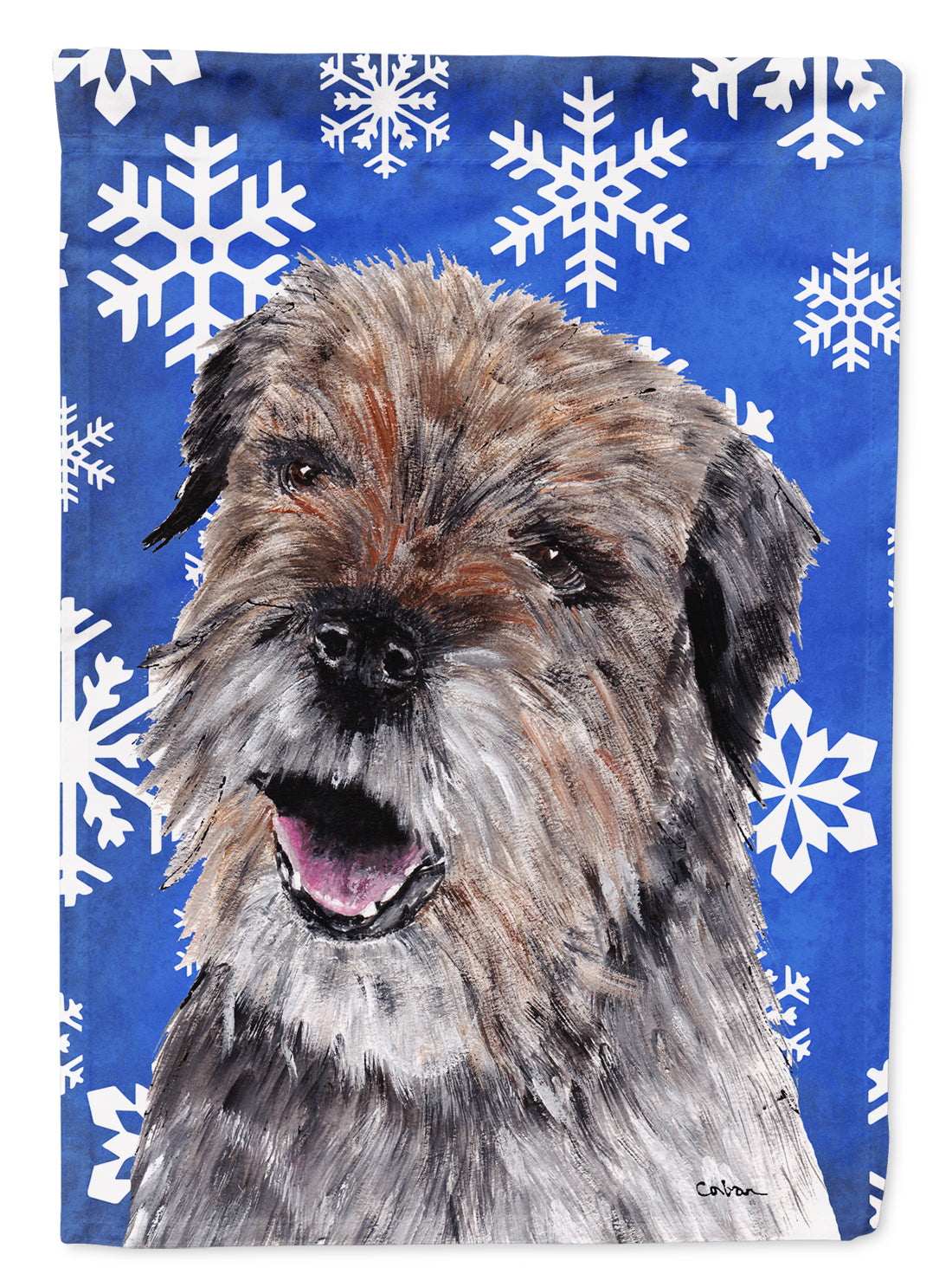 Border Terrier Winter Snowflakes House Flag 28x40 Porch Sleeve Pole Decorative Outside Yard Banner Artwork Wall Hanging, Polyester