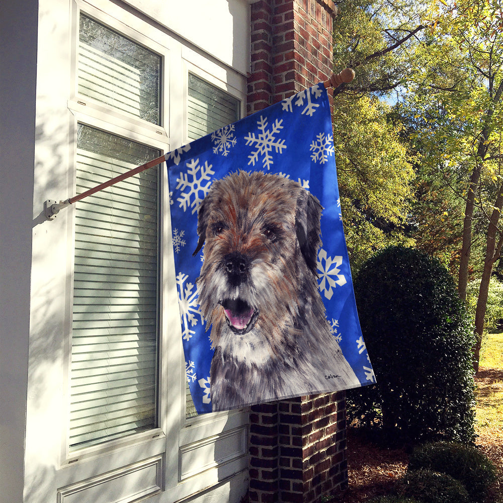 Border Terrier Winter Snowflakes House Flag 28x40 Porch Sleeve Pole Decorative Outside Yard Banner Artwork Wall Hanging, Polyester