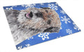 Border Terrier Winter Snowflakes Cutting Board Tempered Glass Kitchen Cutting Surface, Heat Resistant Chopping, Non-Slip Feet, Food Prep & Serving