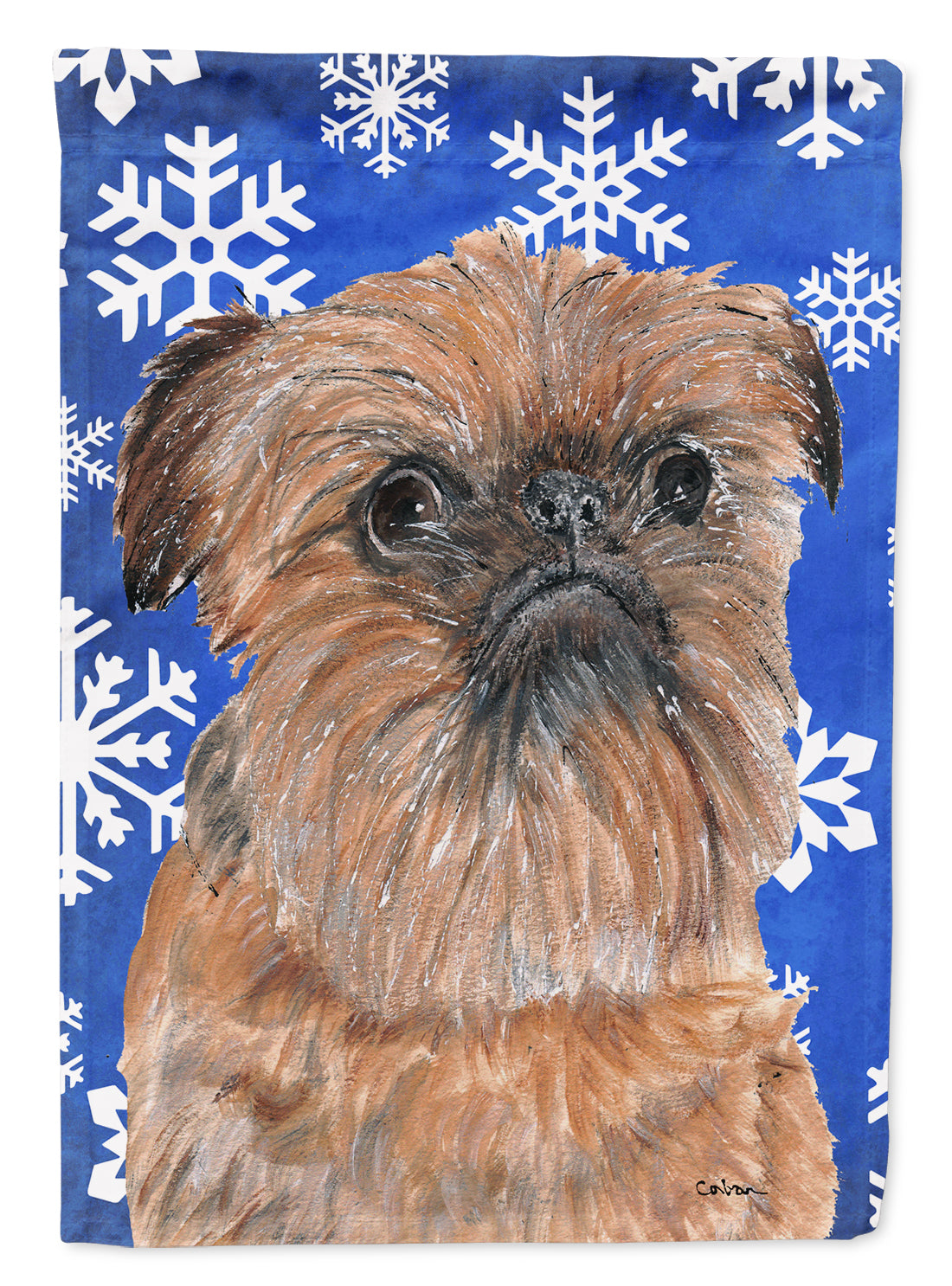 Brussels Griffon Winter Snowflakes House Flag 28x40 Porch Sleeve Pole Decorative Outside Yard Banner Artwork Wall Hanging, Polyester
