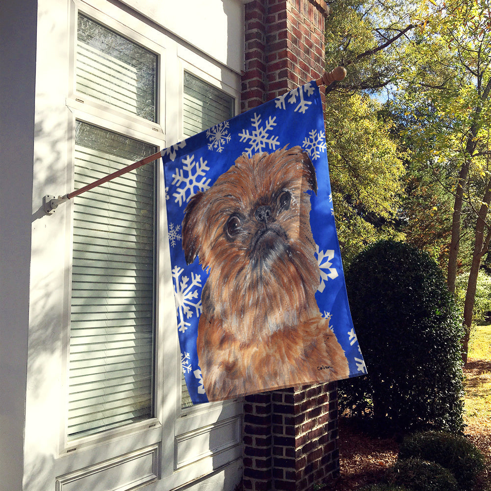 Brussels Griffon Winter Snowflakes House Flag 28x40 Porch Sleeve Pole Decorative Outside Yard Banner Artwork Wall Hanging, Polyester