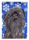 Brussels Griffon Winter Snowflakes House Flag 28x40 Porch Sleeve Pole Decorative Outside Yard Banner Artwork Wall Hanging, Polyester