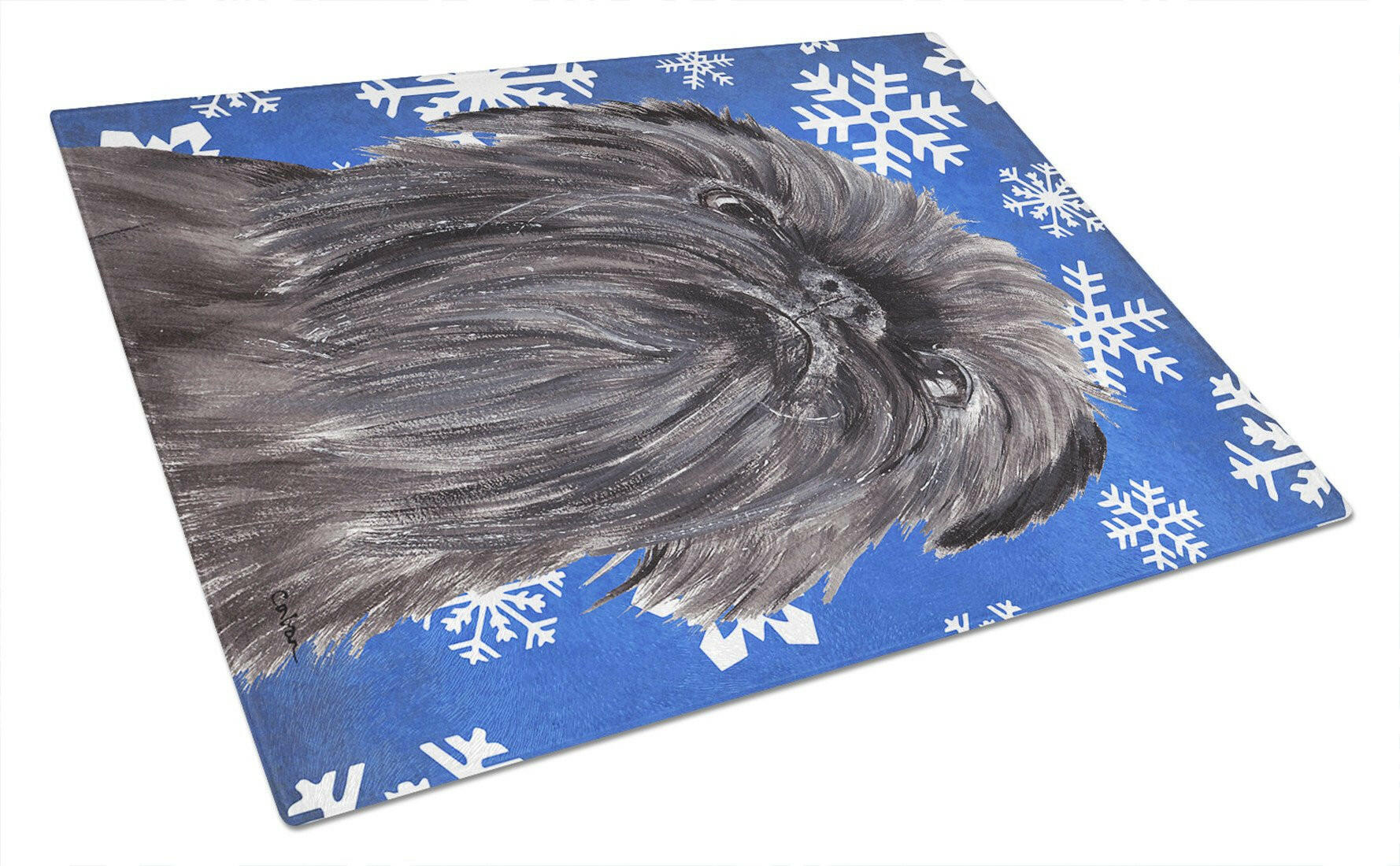 Brussels Griffon Winter Snowflakes Cutting Board Tempered Glass Kitchen Cutting Surface, Heat Resistant Chopping, Non-Slip Feet, Food Prep & Serving