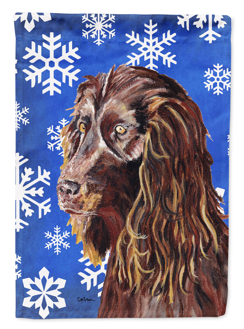 Boykin Spaniel Winter Snowflakes House Flag 28x40 Porch Sleeve Pole Decorative Outside Yard Banner Artwork Wall Hanging, Polyester