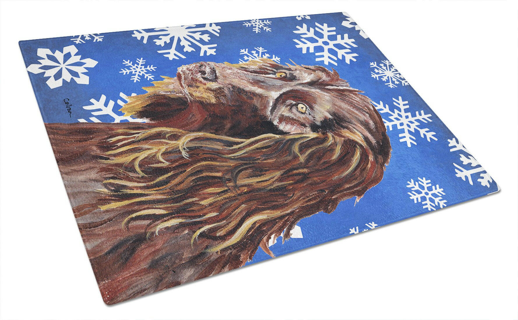 Boykin Spaniel Winter Snowflakes Cutting Board Tempered Glass Kitchen Cutting Surface, Heat Resistant Chopping, Non-Slip Feet, Food Prep & Serving