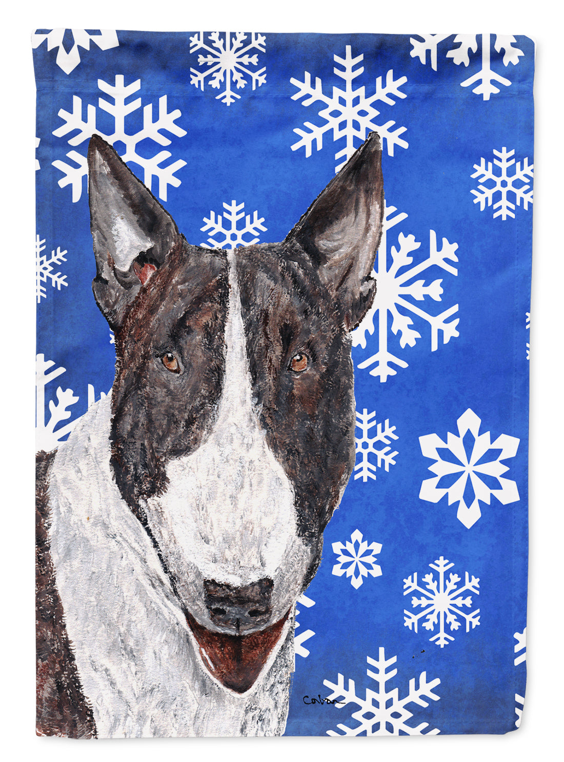 Bull Terrier Winter Snowflakes House Flag 28x40 Porch Sleeve Pole Decorative Outside Yard Banner Artwork Wall Hanging, Polyester
