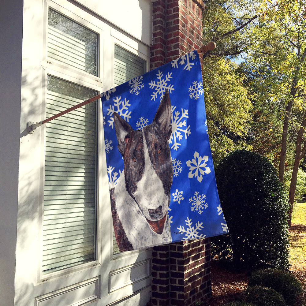 Bull Terrier Winter Snowflakes House Flag 28x40 Porch Sleeve Pole Decorative Outside Yard Banner Artwork Wall Hanging, Polyester