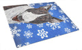 Bull Terrier Winter Snowflakes Cutting Board Tempered Glass Kitchen Cutting Surface, Heat Resistant Chopping, Non-Slip Feet, Food Prep & Serving