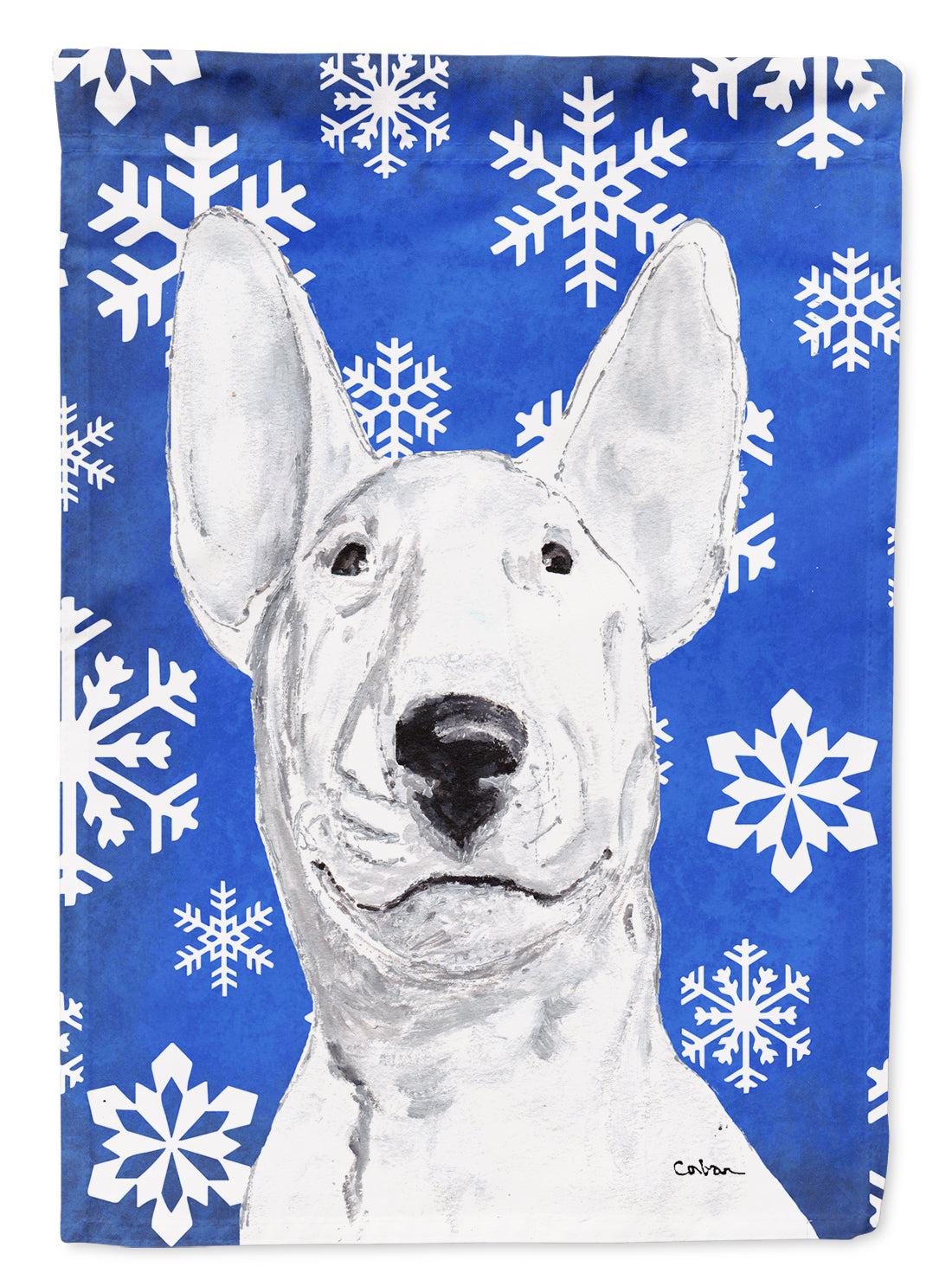 Bull Terrier Winter Snowflakes House Flag 28x40 Porch Sleeve Pole Decorative Outside Yard Banner Artwork Wall Hanging, Polyester