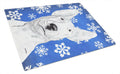 Bull Terrier Winter Snowflakes Cutting Board Tempered Glass Kitchen Cutting Surface, Heat Resistant Chopping, Non-Slip Feet, Food Prep & Serving