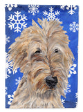 Golden Doodle Winter Snowflakes House Flag 28x40 Porch Sleeve Pole Decorative Outside Yard Banner Artwork Wall Hanging, Polyester