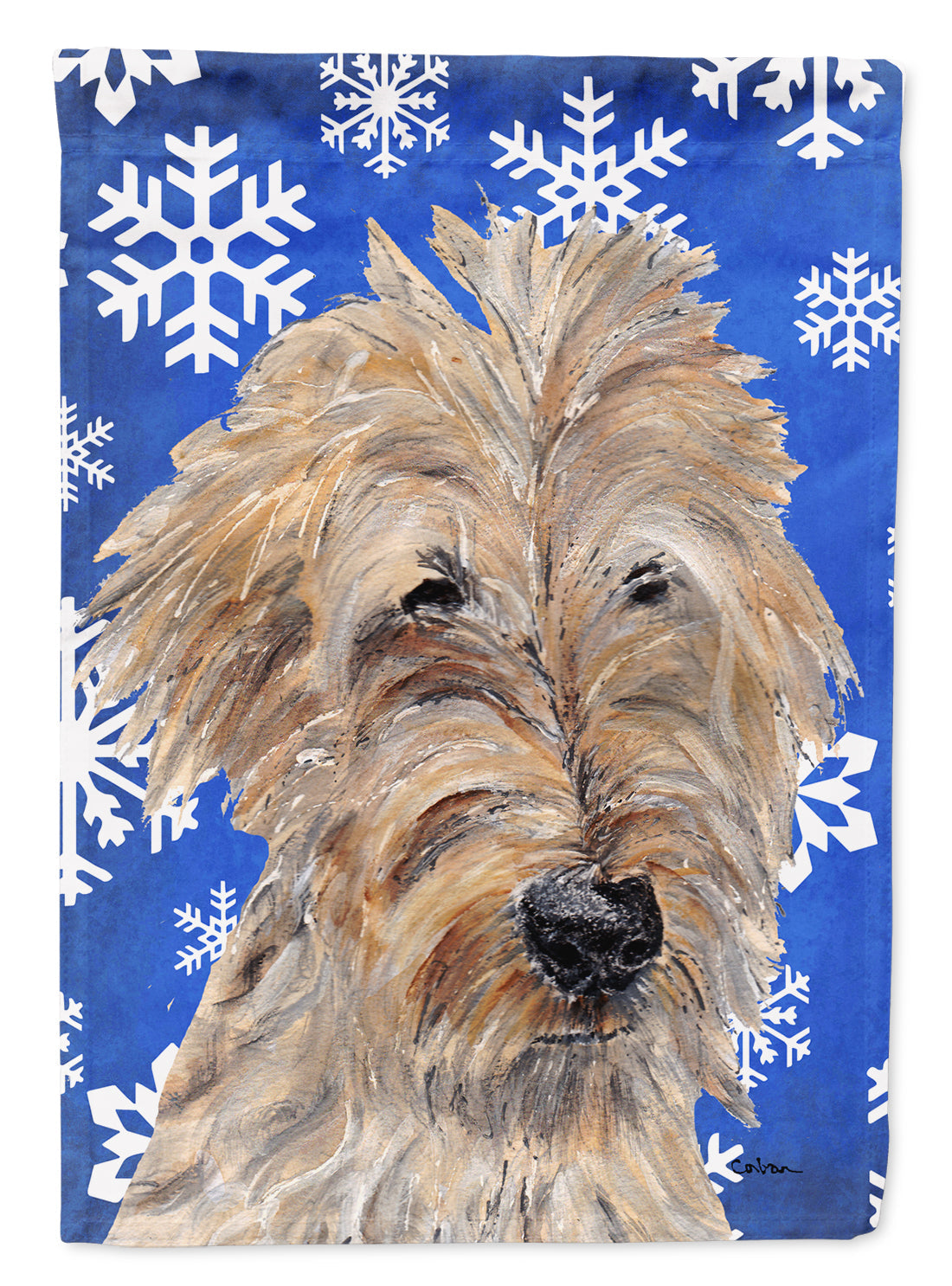 Golden Doodle Winter Snowflakes House Flag 28x40 Porch Sleeve Pole Decorative Outside Yard Banner Artwork Wall Hanging, Polyester
