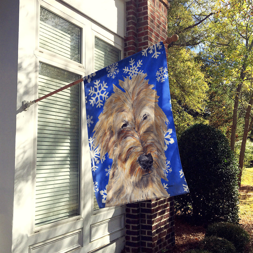 Golden Doodle Winter Snowflakes House Flag 28x40 Porch Sleeve Pole Decorative Outside Yard Banner Artwork Wall Hanging, Polyester